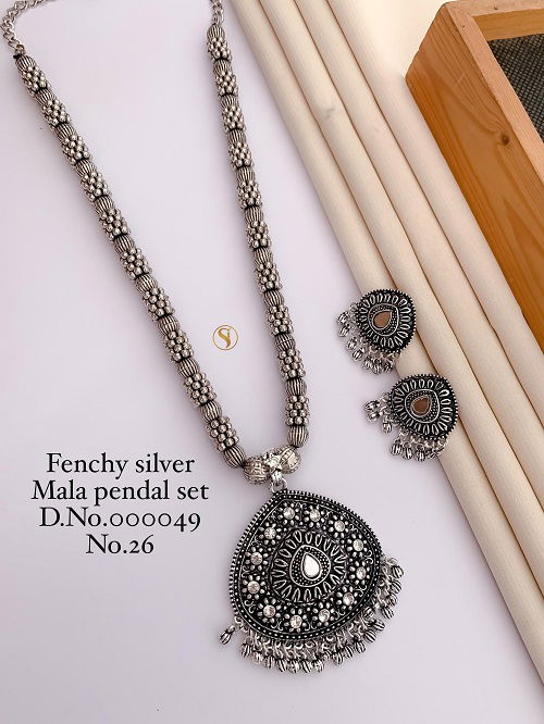 Fancy Navratri Special Oxidized Silver Mala Pendant Set Wholesale Shop In Surat
